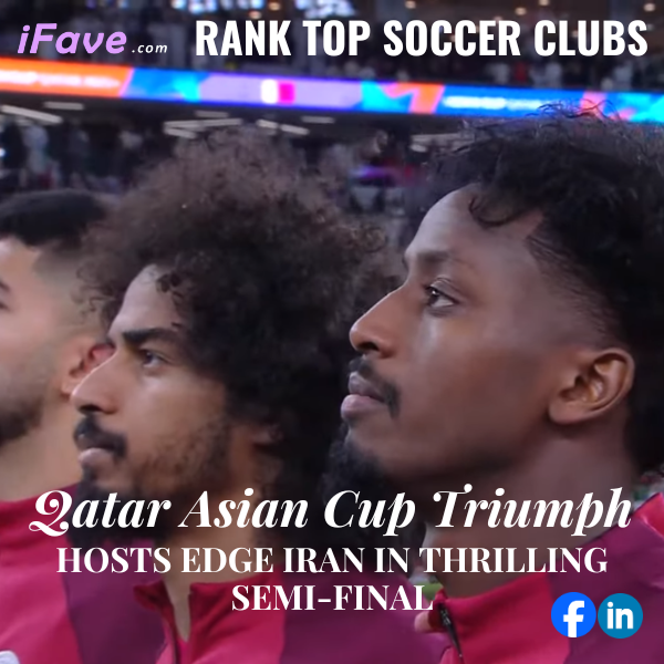 Banner highlighting Qatar's victory over Iran in the Asian Cup semi-final
